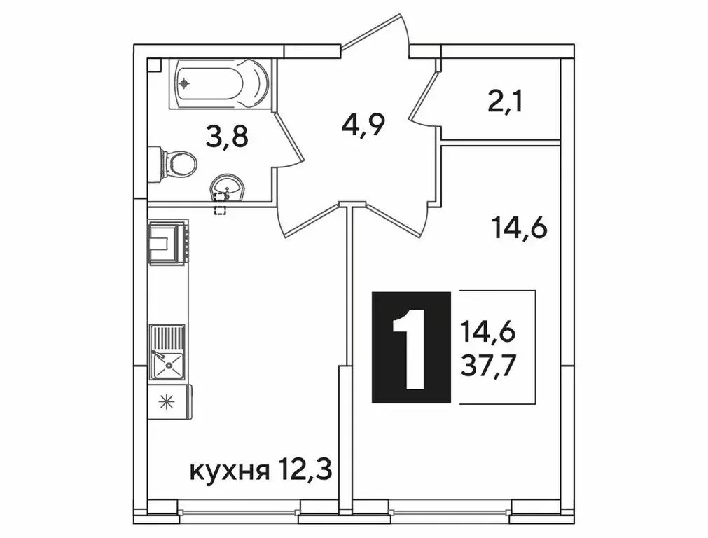 1-комнатная квартира: Краснодар, улица Ивана Беличенко, 92к5 (37.7 м) - Фото 1