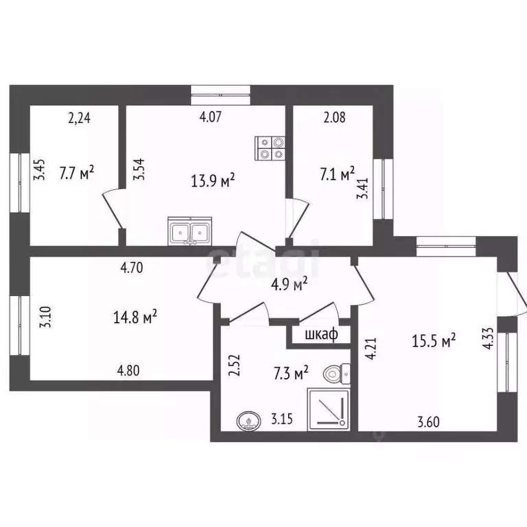 4-к кв. Омская область, Омск Граничная ул., 23 (71.8 м) - Фото 1