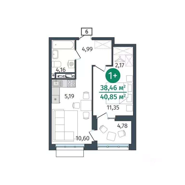 1-к кв. Тюменская область, Тюмень ул. Тимофея Кармацкого, 17 (38.46 м) - Фото 0