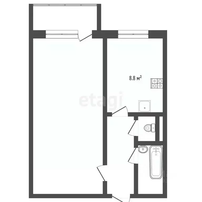 1-к кв. Тюменская область, Тюмень ул. Домостроителей, 8 (33.4 м) - Фото 2