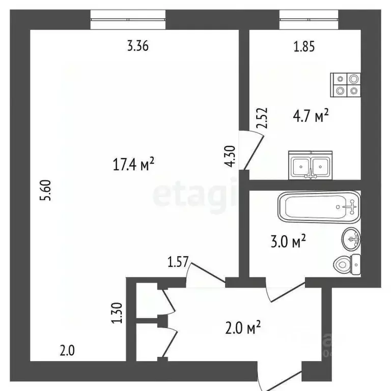 1-к кв. Севастополь ул. Розы Люксембург, 84 (27.6 м) - Фото 1