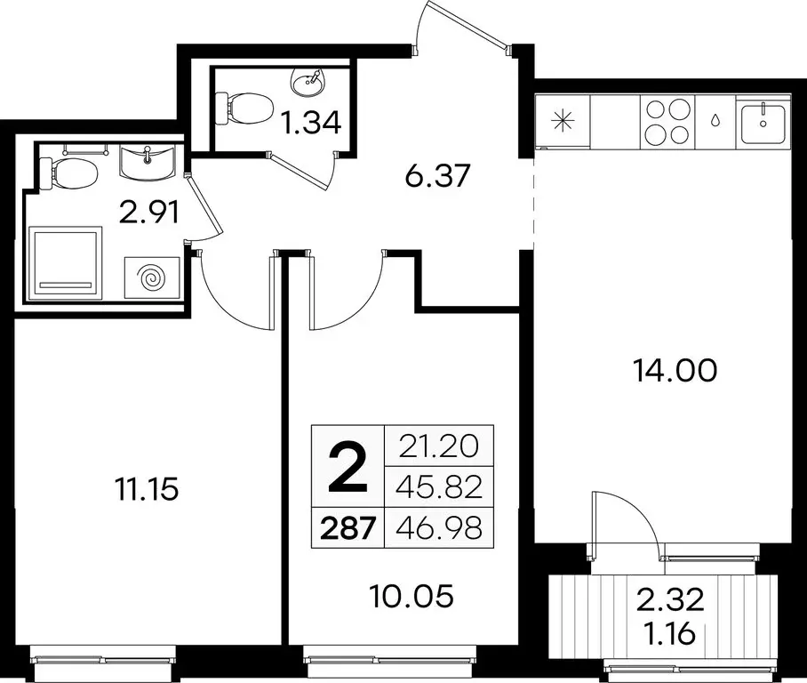 2-комнатная квартира: Нижний Новгород, Новинский сельсовет (46.98 м) - Фото 0