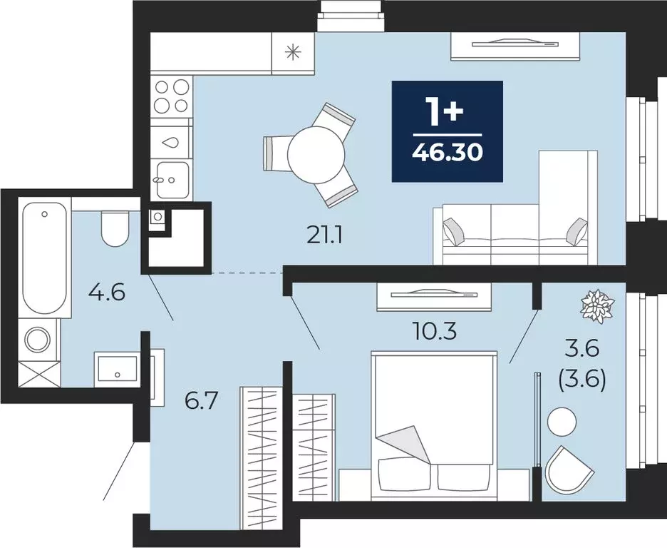 1-комнатная квартира: Тюмень, проезд Капитана Куликова, 7 (46.3 м) - Фото 1