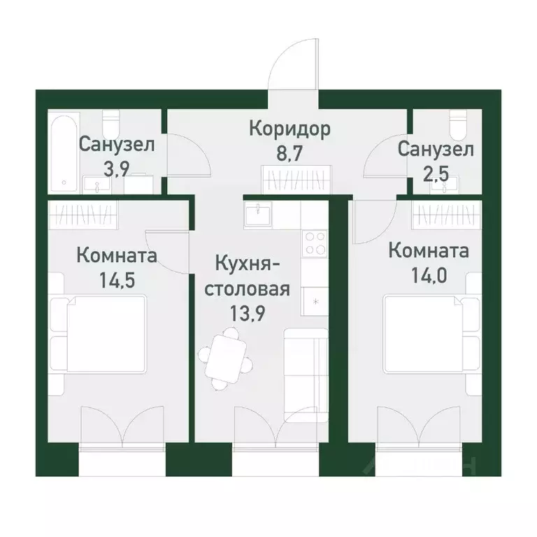 2-к кв. Свердловская область, Екатеринбург Академический мкр, 45-й ... - Фото 0