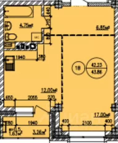 1-к кв. Иркутская область, Шелехов 5-й кв-л, 5 (43.5 м) - Фото 1