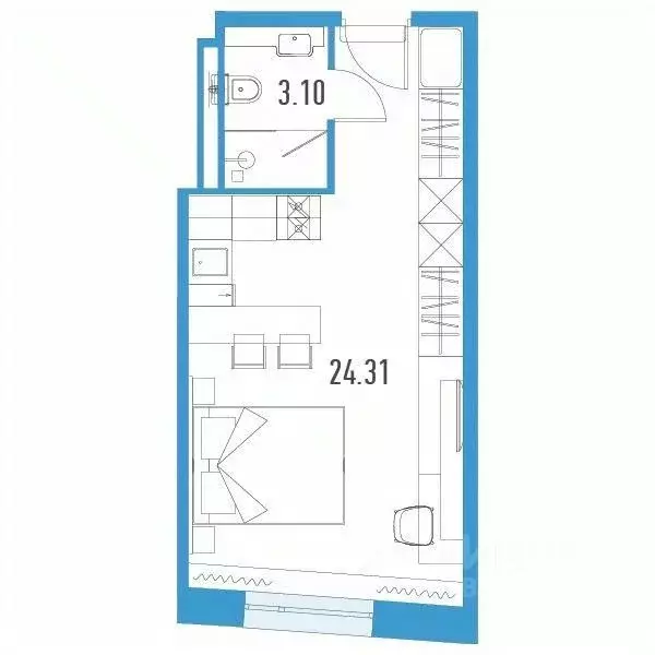 Студия Санкт-Петербург Ленинский просп., 153уч1 (27.41 м) - Фото 0