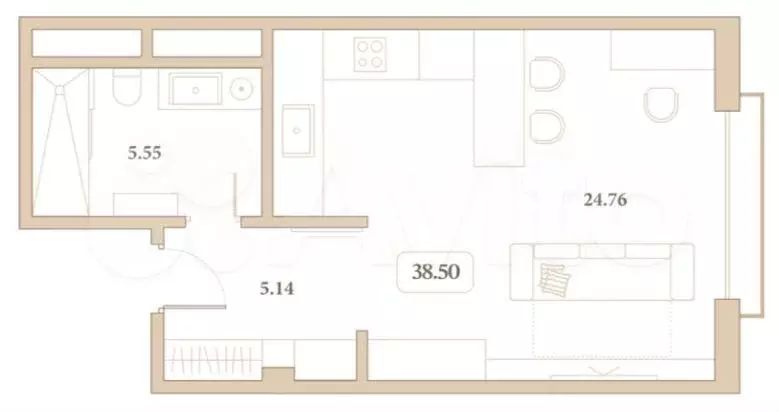Апартаменты-студия, 39 м, 6/7 эт. - Фото 1