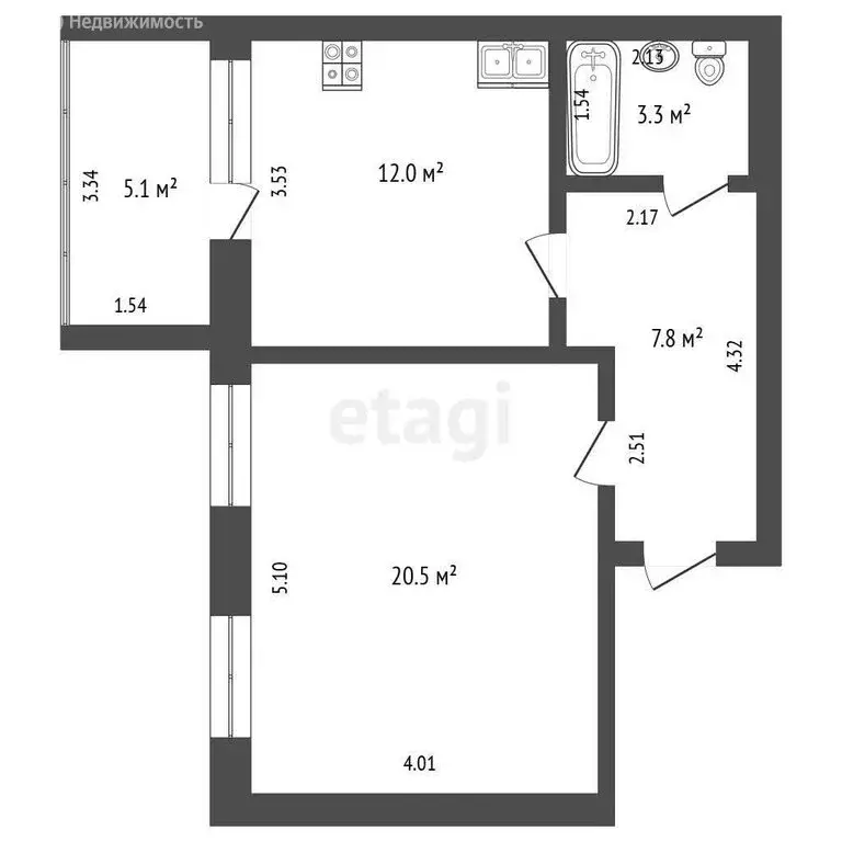 1-комнатная квартира: село Нижняя Тавда, улица Калинина, 18 (40.7 м) - Фото 1