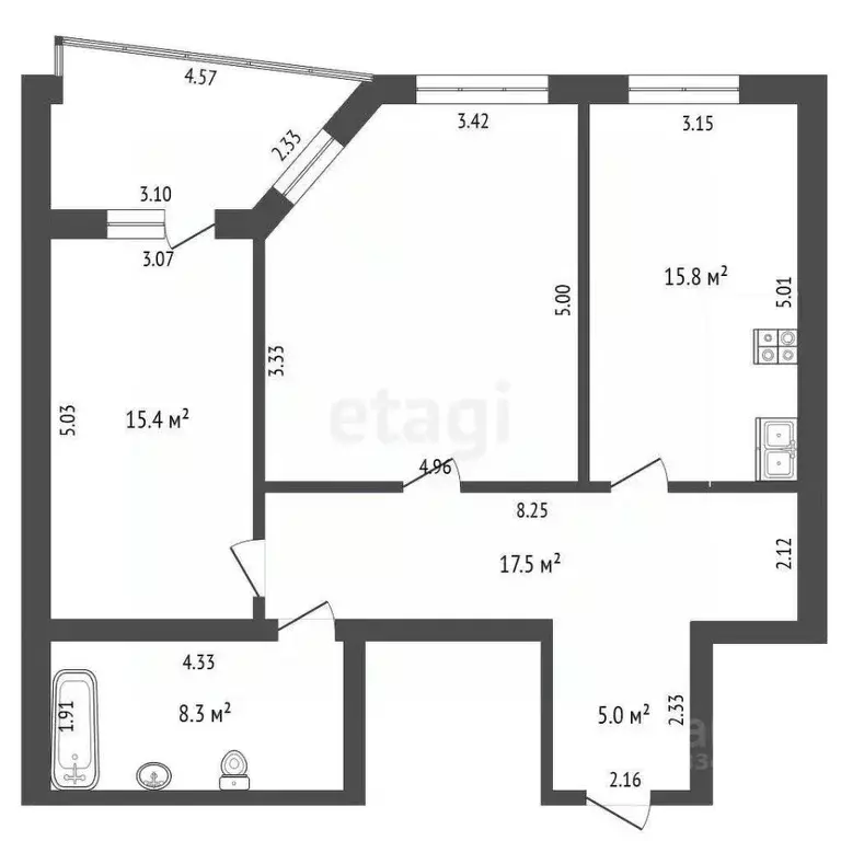 2-к кв. Тюменская область, Тюмень ул. Кузнецова, 15 (82.4 м) - Фото 1