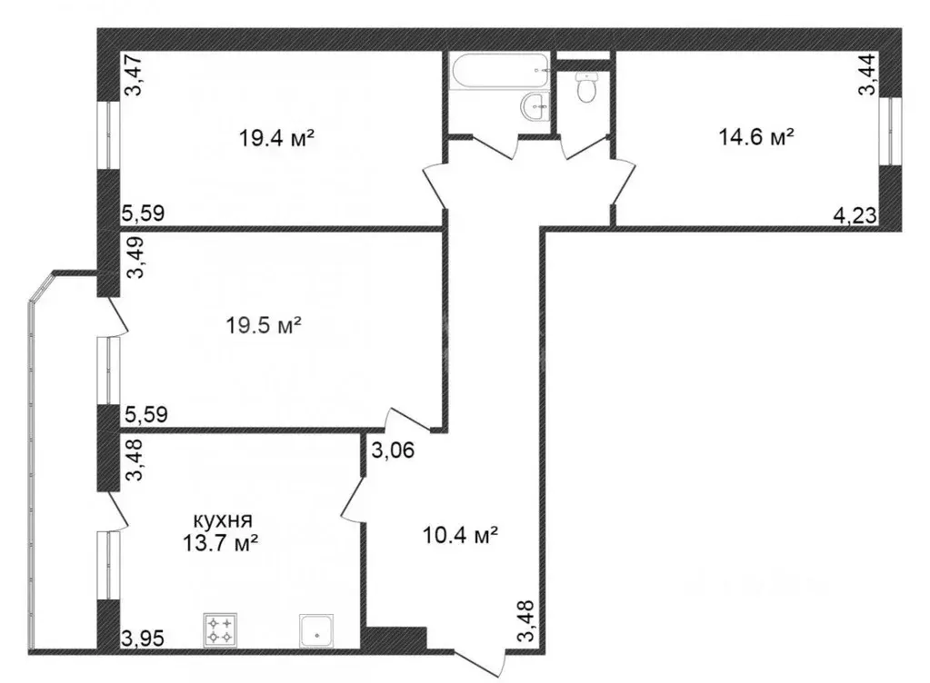 3-к кв. Тюменская область, Тюмень Одесская ул., 36 (91.5 м) - Фото 1