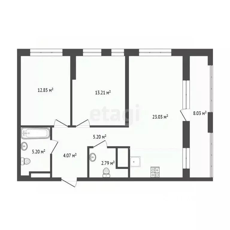 2-к кв. Тюменская область, Тюмень Харьковская ул., 72Б (74.4 м) - Фото 1