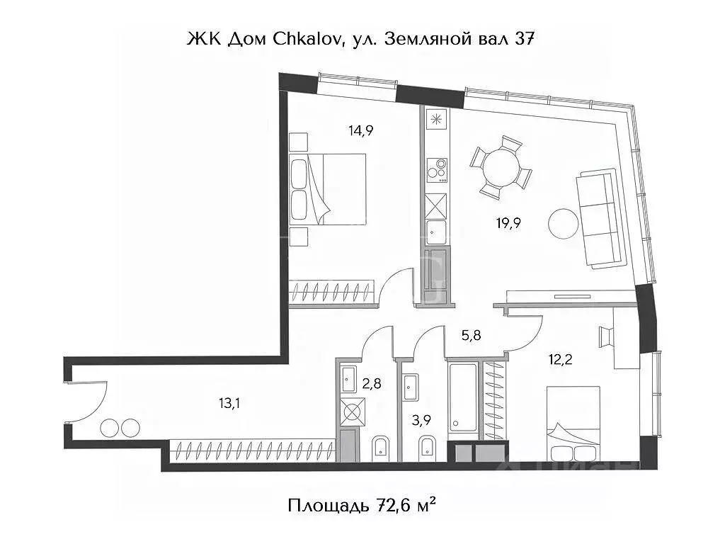 2-к кв. Москва пл. Курского Вокзала, 1 (72.6 м) - Фото 1