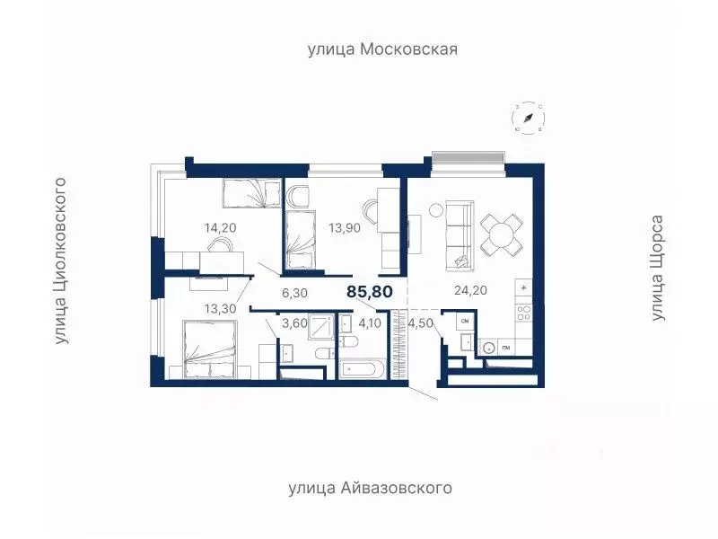 3-к кв. Свердловская область, Екатеринбург ул. Московская, 249/2 (86.0 ... - Фото 0