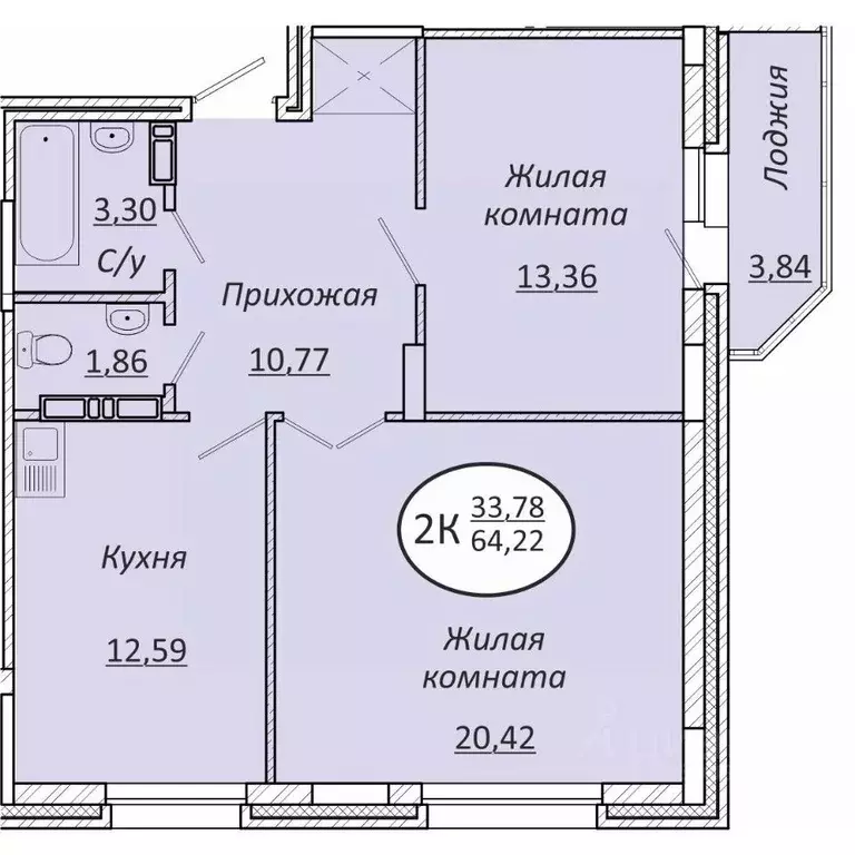 2-к кв. Новосибирская область, Новосибирск  (64.22 м) - Фото 0