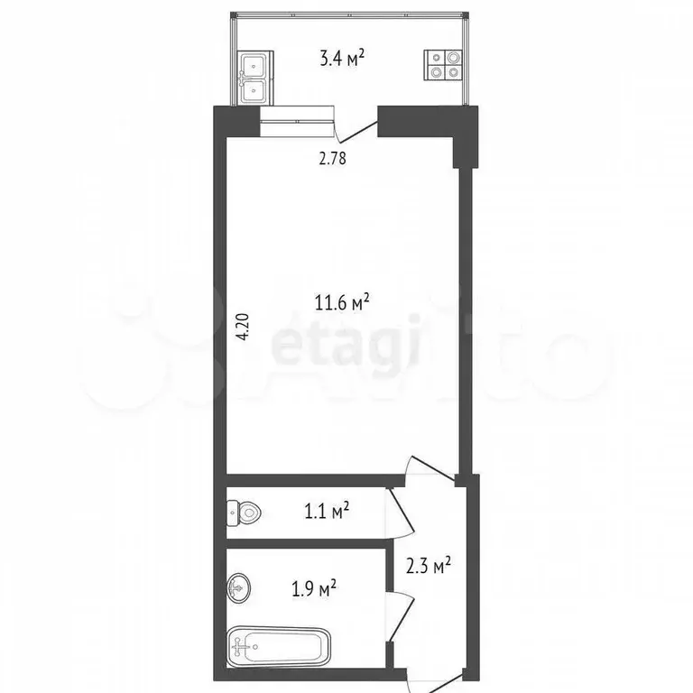Квартира-студия, 22 м, 8/12 эт. - Фото 0