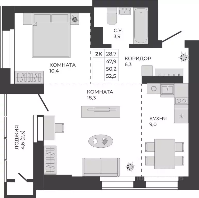 2-к кв. Алтайский край, Барнаул тракт Павловский, 251Б (50.2 м) - Фото 1