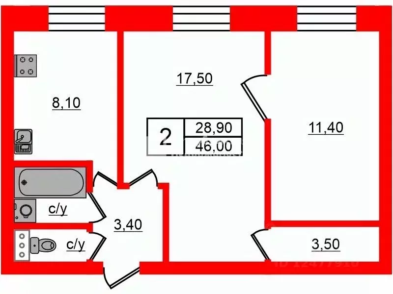 2-к кв. Санкт-Петербург Ленинский просп., 124 (46.0 м) - Фото 1