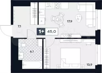 1-к. квартира, 45 м, 7/29 эт. - Фото 0