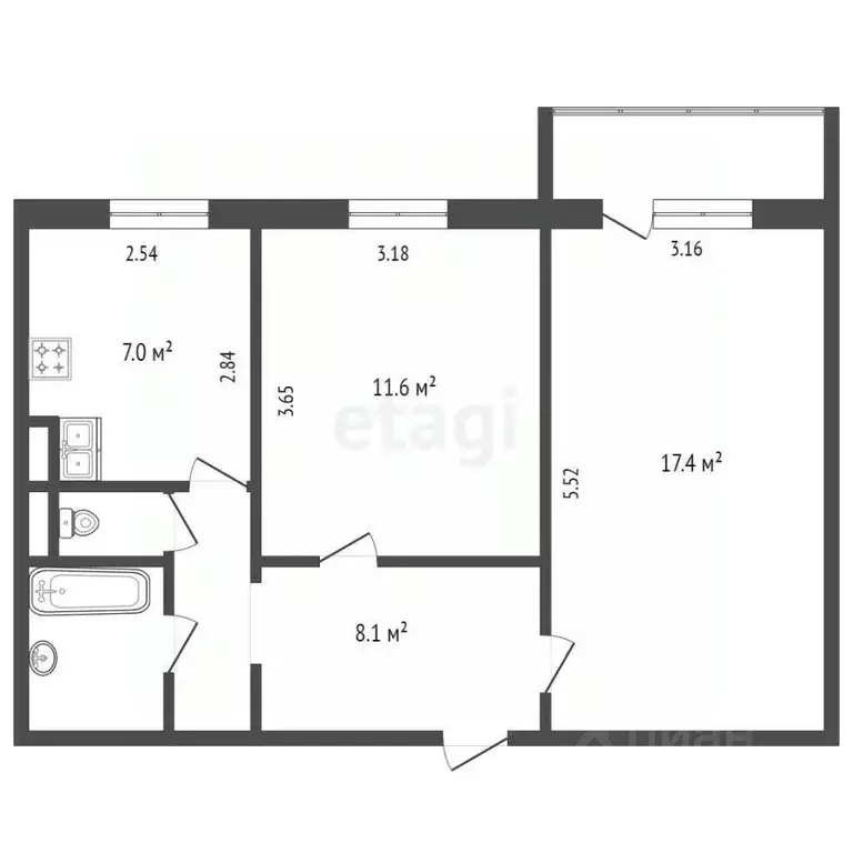 2-к кв. Ямало-Ненецкий АО, Ноябрьск ул. Изыскателей, 43Б (48.0 м) - Фото 1