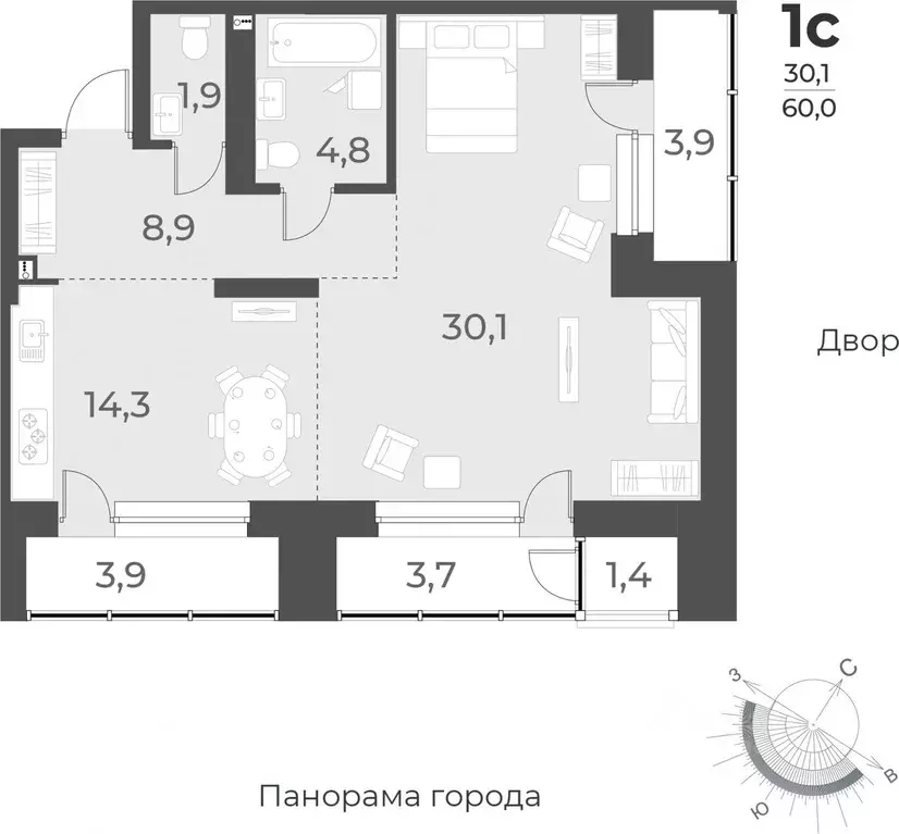 1-к кв. Новосибирская область, Новосибирск ул. Аэропорт, 49/1 (60.0 м) - Фото 0