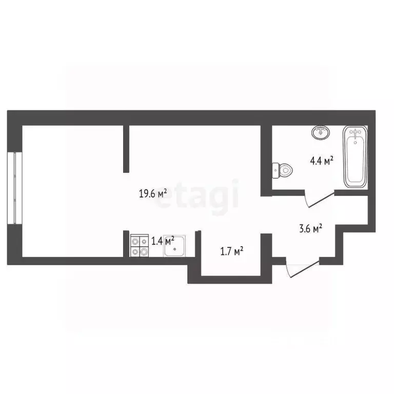 Студия Тюменская область, Тюмень ул. Республики, 204к12 (30.7 м) - Фото 0