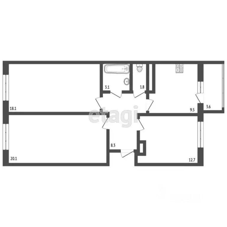 3-к кв. Ямало-Ненецкий АО, Новый Уренгой Сибирская ул., 31А (65.9 м) - Фото 2
