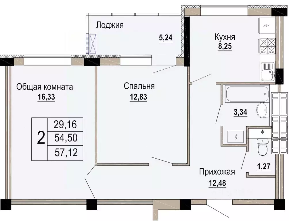 2-к кв. Белгородская область, Старый Оскол Степной мкр, 33Д (57.12 м) - Фото 0