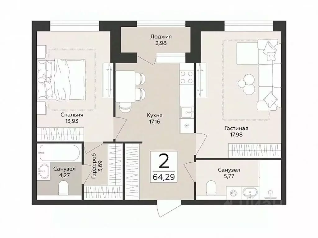 2-к кв. Воронежская область, Воронеж Эклипс жилой комплекс (64.29 м) - Фото 0