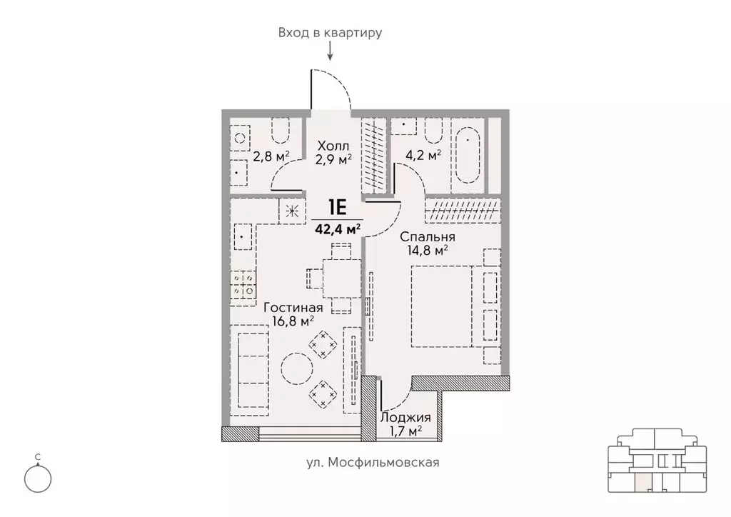 1-к кв. Москва ул. Лобачевского, 124к3А (42.4 м) - Фото 0