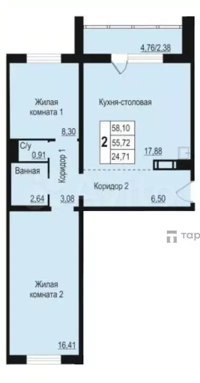 2-к. квартира, 56 м, 1/18 эт. - Фото 0