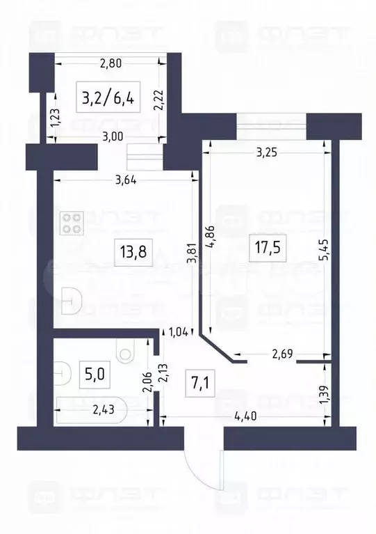 1-к. квартира, 43,4 м, 7/9 эт. - Фото 0