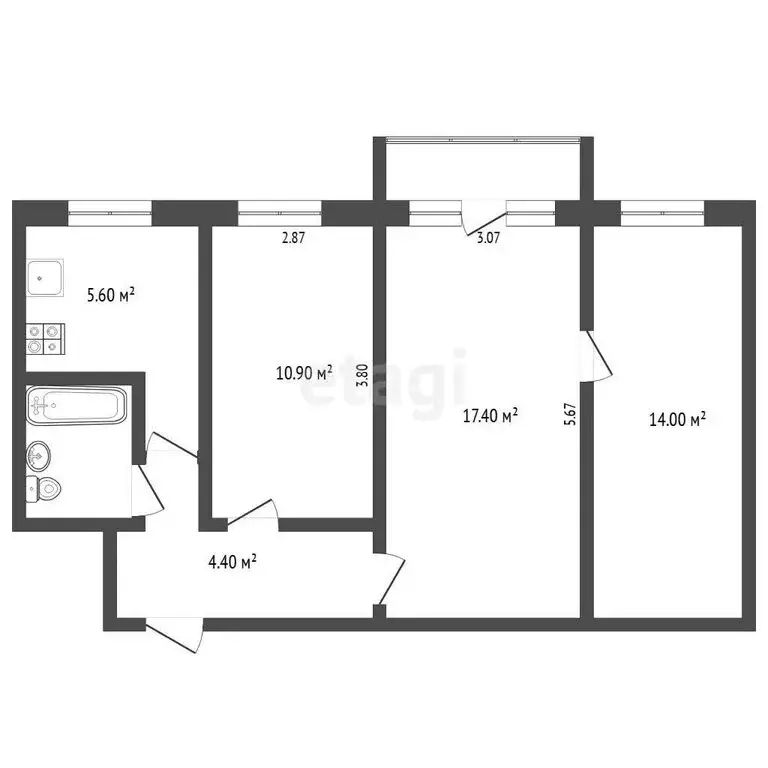 3-комнатная квартира: Тюмень, Фабричная улица, 17 (56 м) - Фото 1