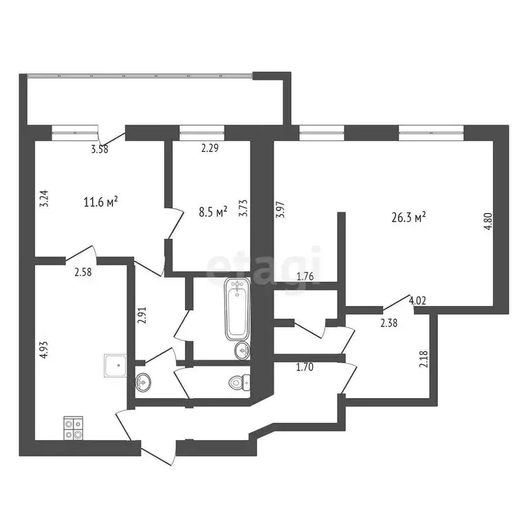 3-комнатная квартира: Тюмень, Первомайская улица, 58 (83.2 м) - Фото 1