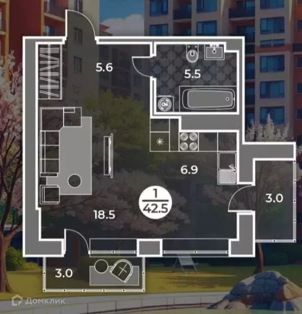 Продаётся квартира-студия, 42.5 м - Фото 0