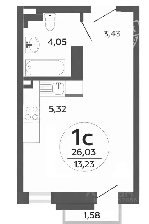 Студия Ростовская область, Ростов-на-Дону Стабильная ул., 3с2 (27.61 ... - Фото 1