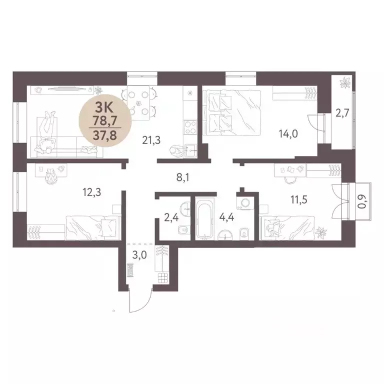 3-к кв. Новосибирская область, Новосибирск  (78.7 м) - Фото 0