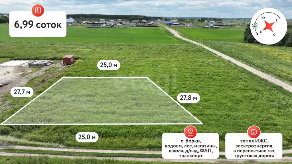 Участок в Тюменская область, Тюменский муниципальный округ, с. Борки ... - Фото 1