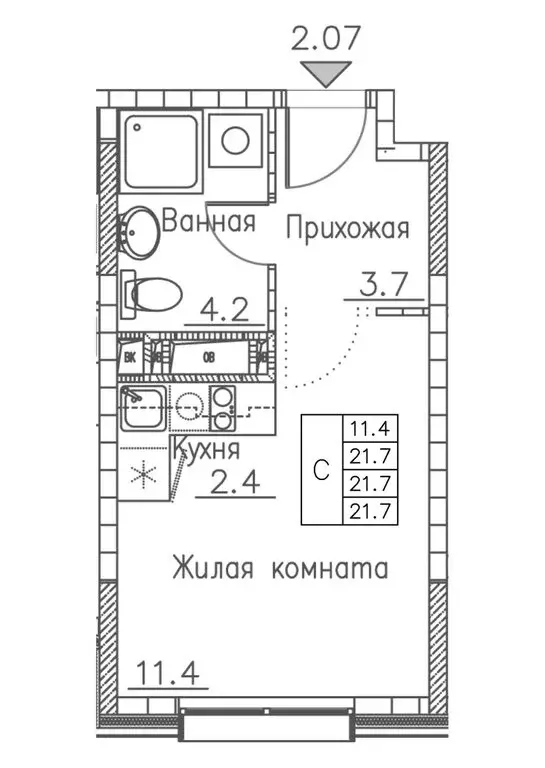 Квартира-студия: Владивосток, улица Расула Гамзатова, 7к1 (21.7 м) - Фото 0