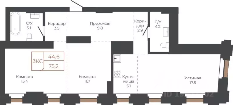 3-к кв. Алтайский край, Барнаул пл. Баварина, 8к2 (75.2 м) - Фото 0