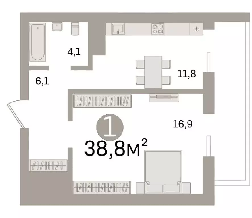 1-комнатная квартира: посёлок Знаменский, Природная улица, 10Бк1 (38.9 ... - Фото 0