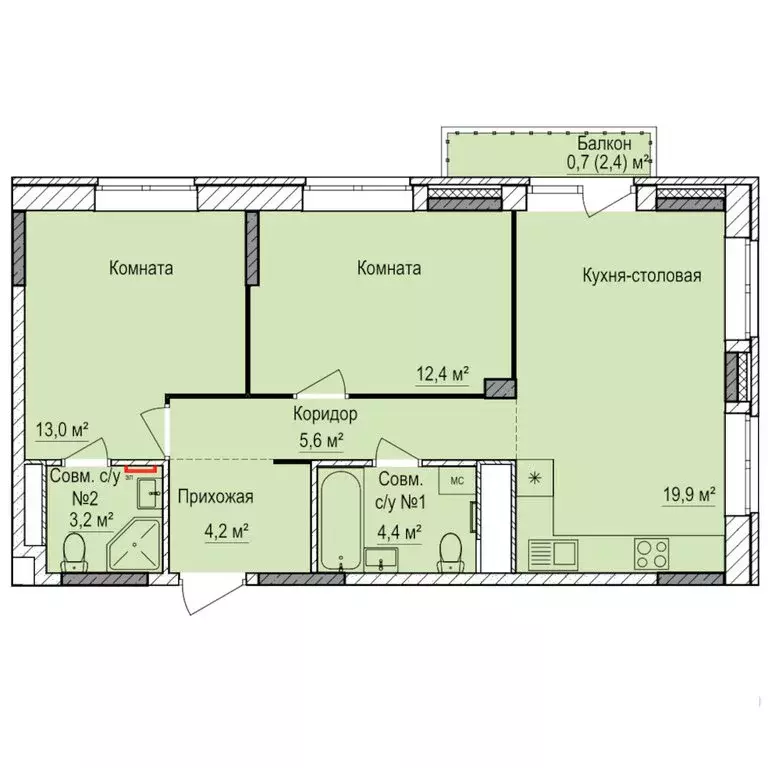 2-комнатная квартира: Ижевск, жилой район Буммаш, ЖК Покровский (63.4 ... - Фото 0