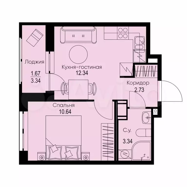 1-к. квартира, 30,7 м, 3/9 эт. - Фото 0