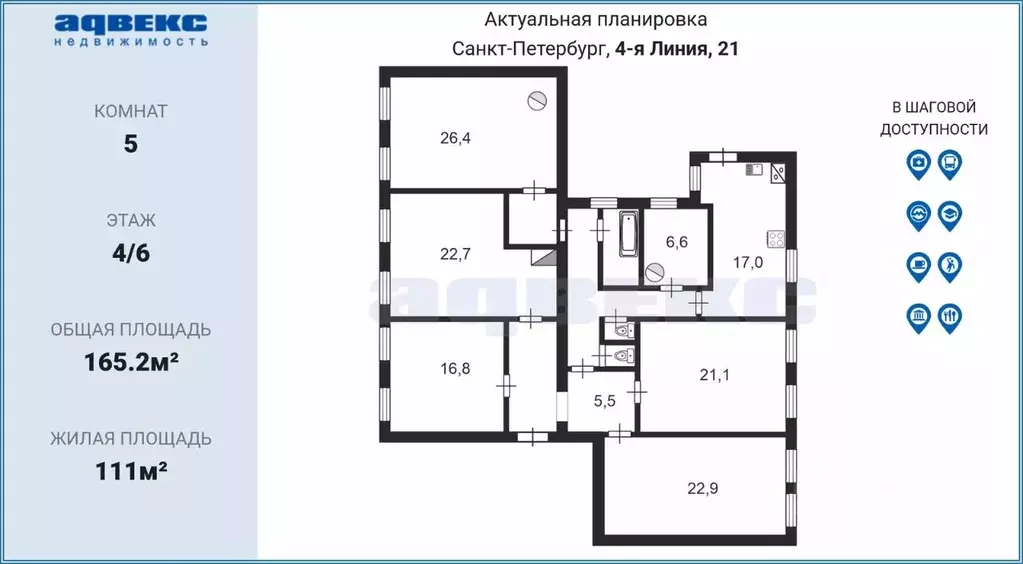 5-к кв. Санкт-Петербург 4-я Васильевского острова линия, 21 (165.2 м) - Фото 1