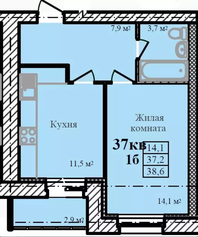 Продаётся 1-к квартира, 38.6 м - Фото 1