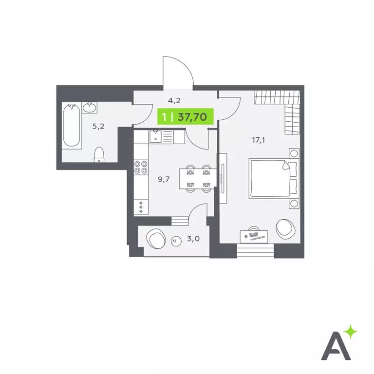 1-комнатная квартира: Кудрово, Солнечная улица, 10к1 (37.7 м) - Фото 1