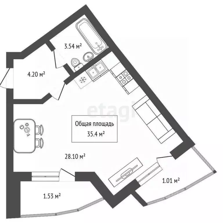 Студия Новосибирская область, Новосибирск ул. Есенина, 67 (35.4 м) - Фото 2