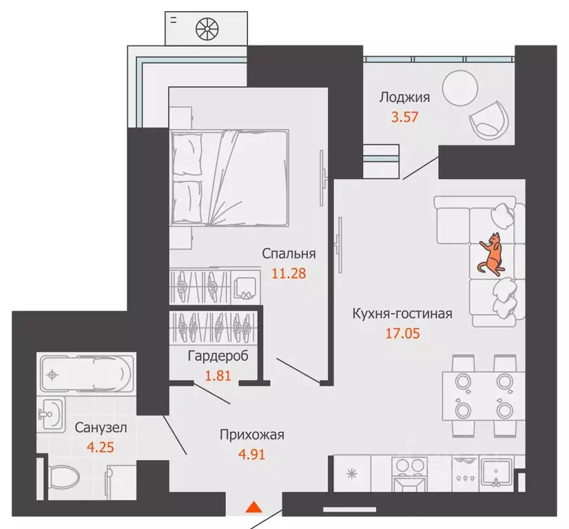 1-к кв. Пермский край, Пермь Камская Долина мкр,  (41.0 м) - Фото 2