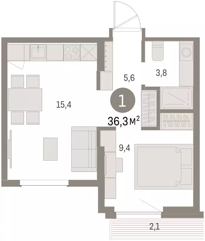 1-комнатная квартира: Екатеринбург, микрорайон Академический, 19-й ... - Фото 1