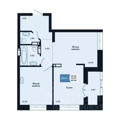2-к кв. Новосибирская область, Новосибирск ул. Титова, 48 (54.68 м) - Фото 0