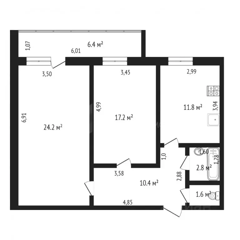 2-к кв. Тюменская область, Тюмень Войновка мкр, ул. Вербовая, 4 (55.1 ... - Фото 2